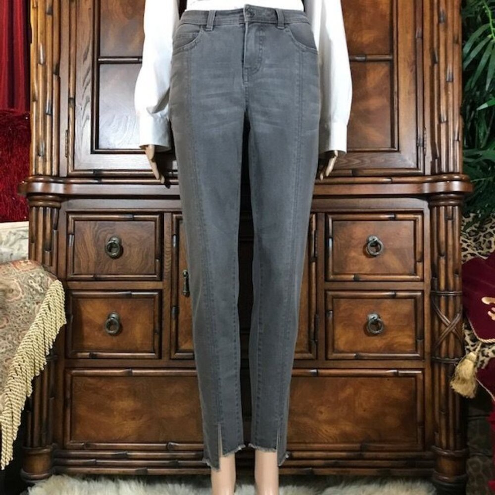 Lisa Rinna Gray Fringe Step Hem Top Seam Stretch Ankle Jean